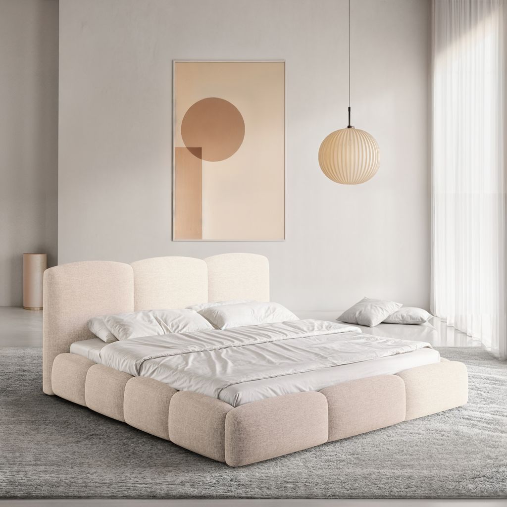 
Design Polsterbett „Elvano“ mit Ablagefach, Kunstleder Beige - 140 x 200 cm
