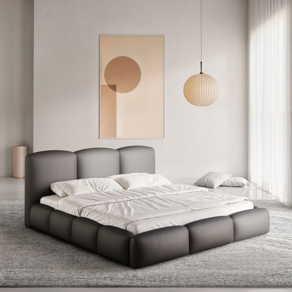
Design Polsterbett „Elvano“ mit Ablagefach, Kunstleder Schwarz - 140 x 200 cm