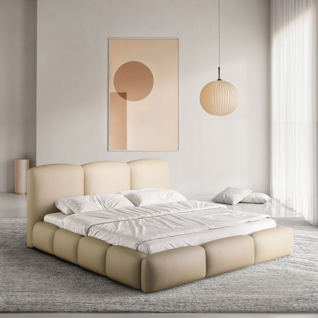 
Design Polsterbett „Elvano“ mit Ablagefach, Kunstleder Beige dunkel - 140 x 200 cm
