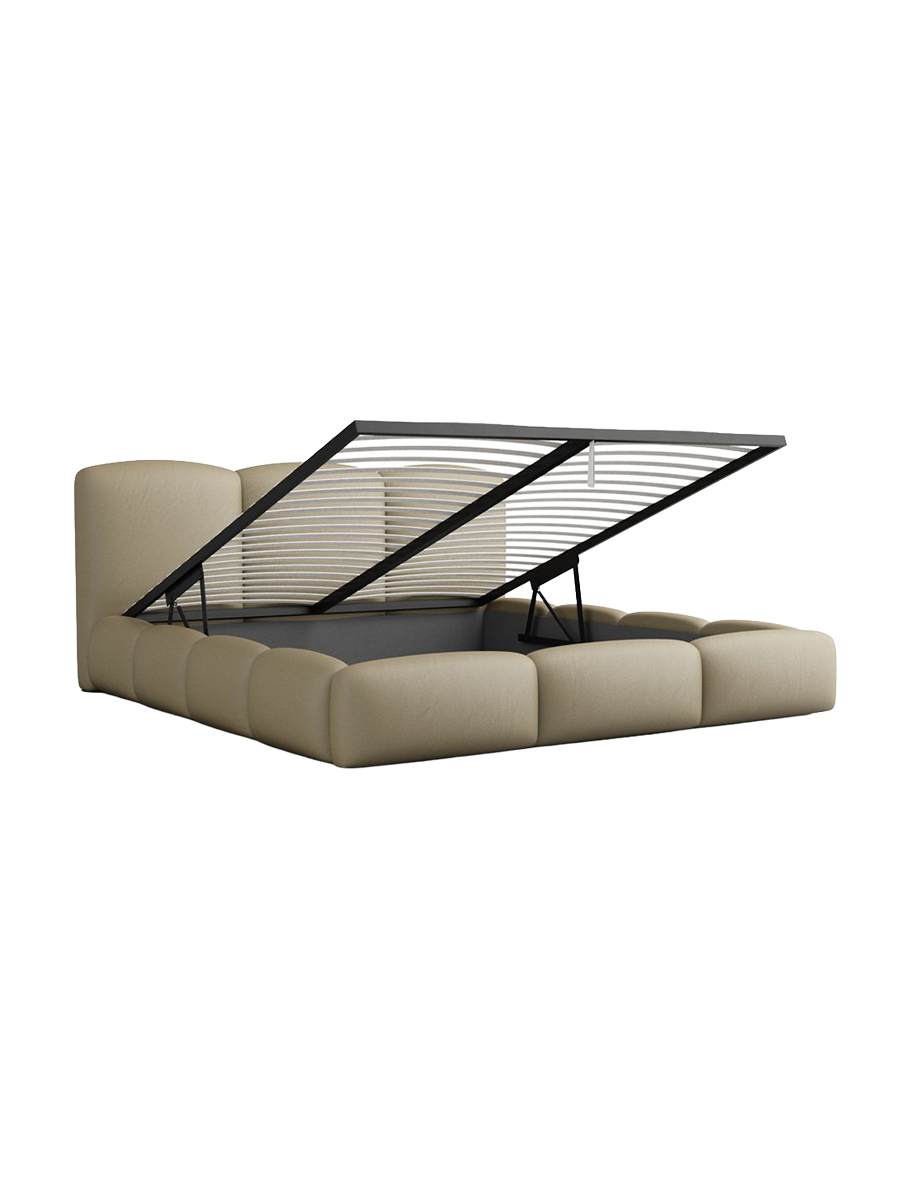 
Design Polsterbett „Elvano“ mit Ablagefach, Kunstleder Beige dunkel - 140 x 200 cm