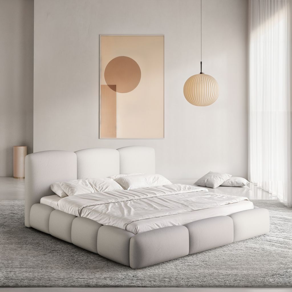 
Design Polsterbett „Elvano“ mit Ablagefach, Kunstleder Hellgrau - 140 x 200 cm