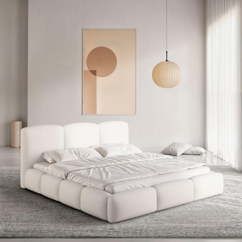 
Design Polsterbett „Elvano“ mit Ablagefach, Kunstleder Weiss - 140 x 200 cm