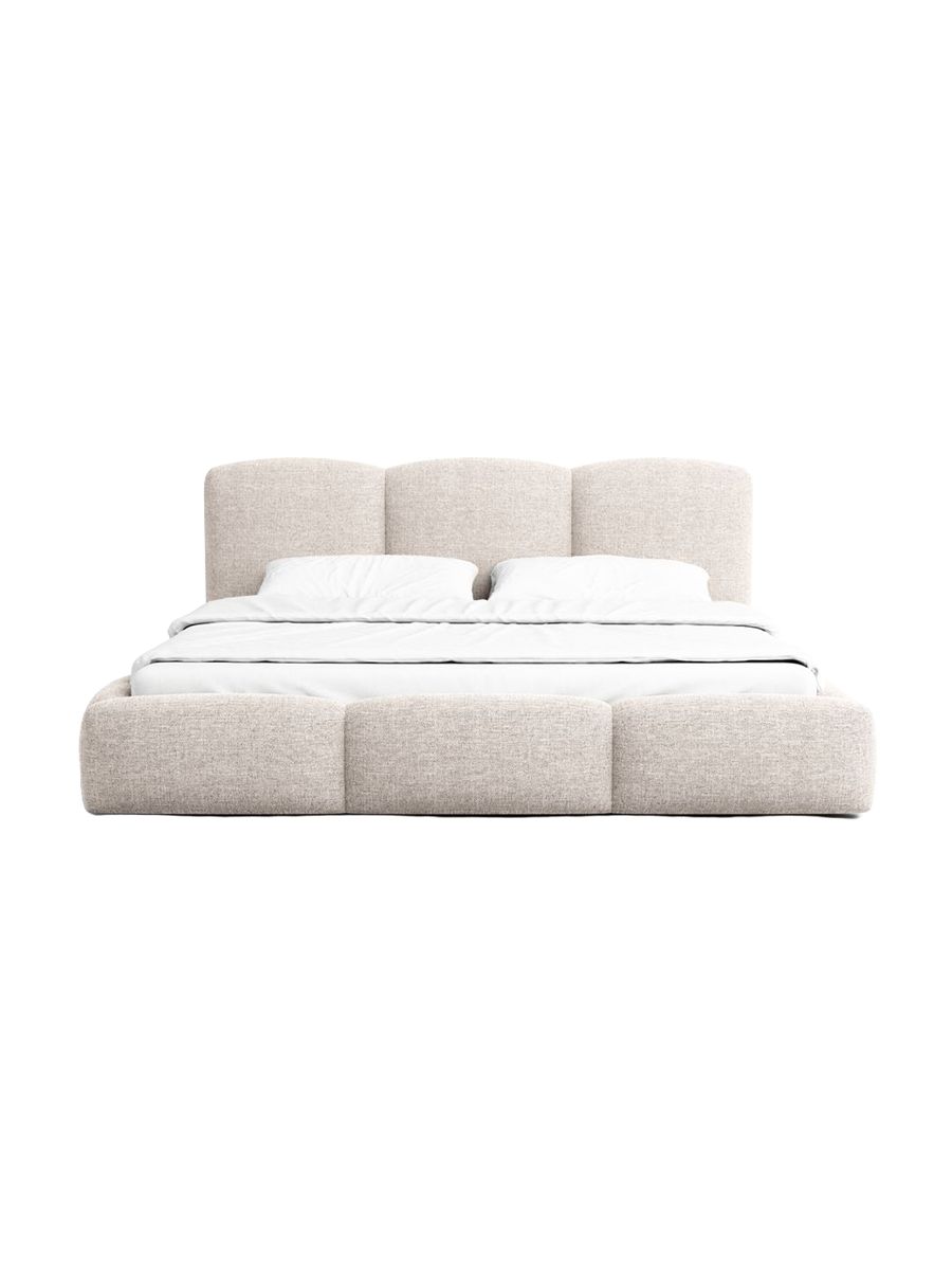 
Design Polsterbett „Elvano“ mit Ablagefach, Webstoff Beige - 140 x 200 cm