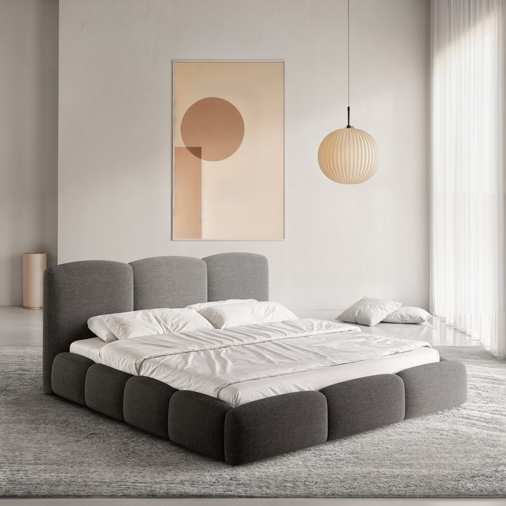 
Design Polsterbett „Elvano“ mit Ablagefach, Webstoff Schwarz - 140 x 200 cm