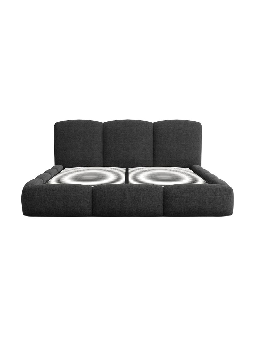 
Design Polsterbett „Elvano“ mit Ablagefach, Webstoff Schwarz - 140 x 200 cm