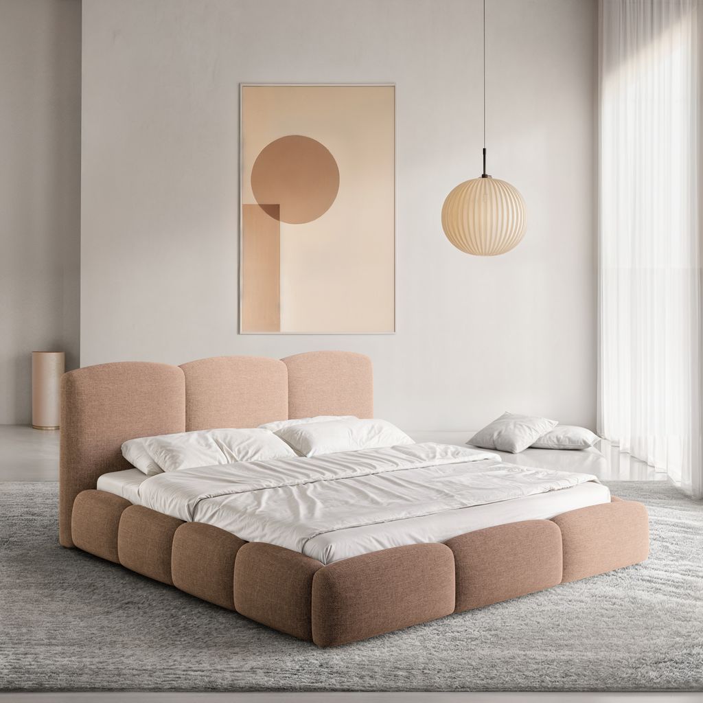
Design Polsterbett „Elvano“ mit Ablagefach, Webstoff Braun - 140 x 200 cm