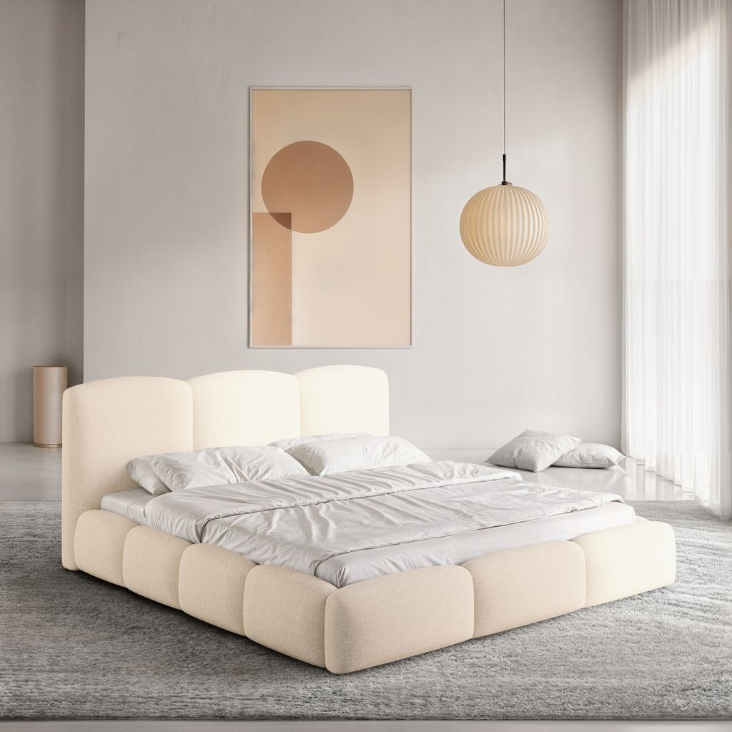 
Design Polsterbett „Elvano“ mit Ablagefach, Webstoff Cream - 140 x 200 cm