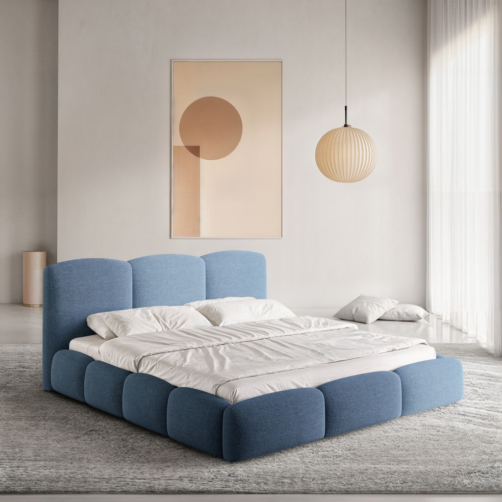 
Design Polsterbett „Elvano“ mit Ablagefach, Webstoff Dunkelblau - 140 x 200 cm