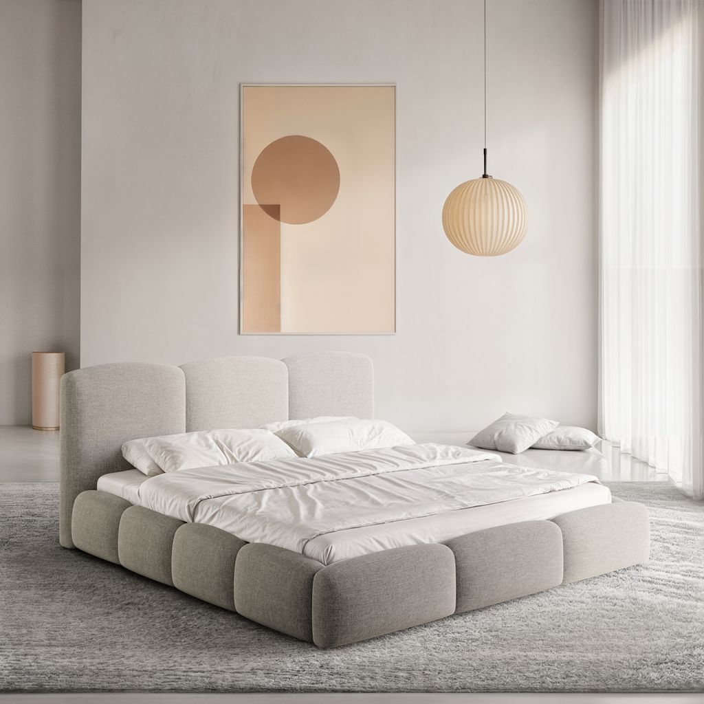 
Design Polsterbett „Elvano“ mit Ablagefach, Webstoff Grau - 140 x 200 cm