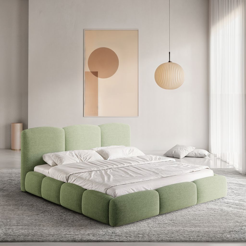 
Design Polsterbett „Elvano“ mit Ablagefach, Webstoff Grün - 140 x 200 cm