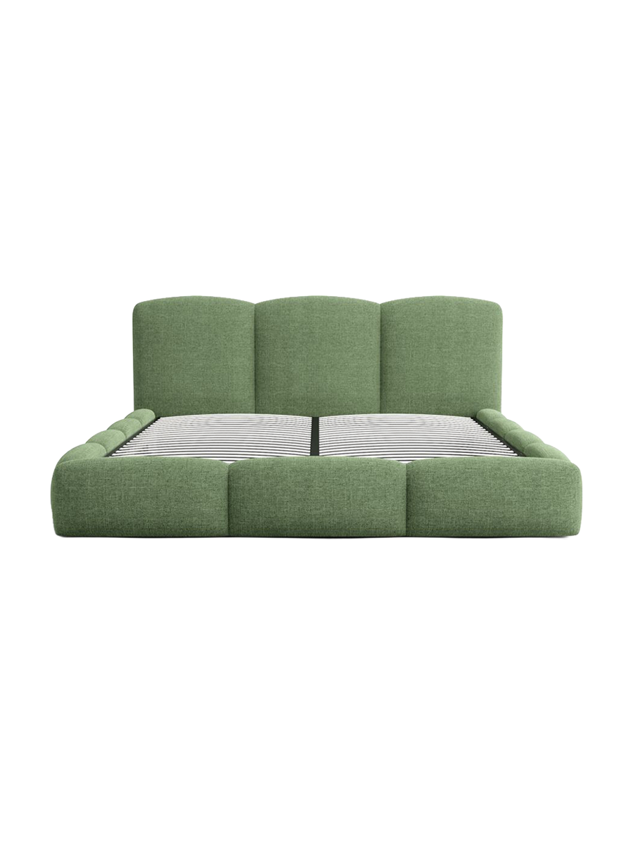 
Design Polsterbett „Elvano“ mit Ablagefach, Webstoff Grün - 140 x 200 cm