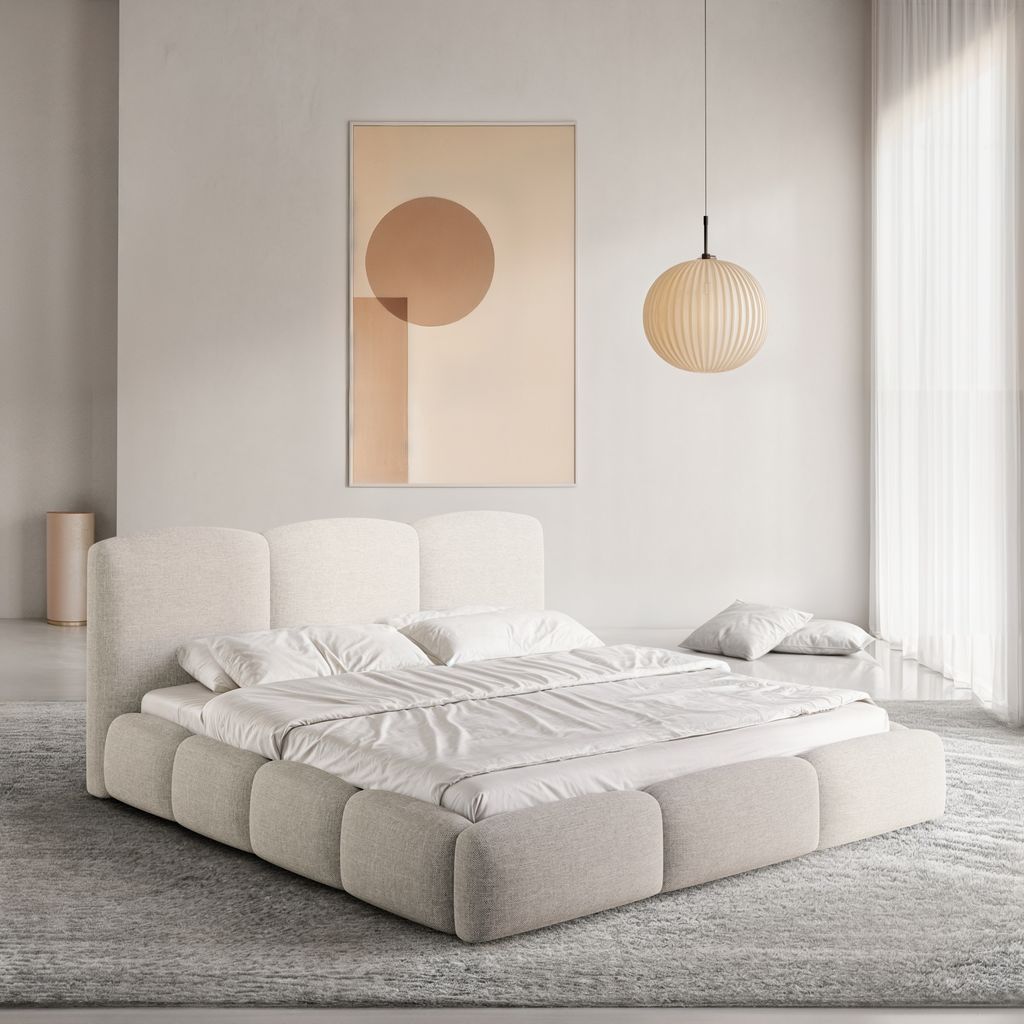 
Design Polsterbett „Elvano“ mit Ablagefach, Webstoff Hellgrau - 140 x 200 cm