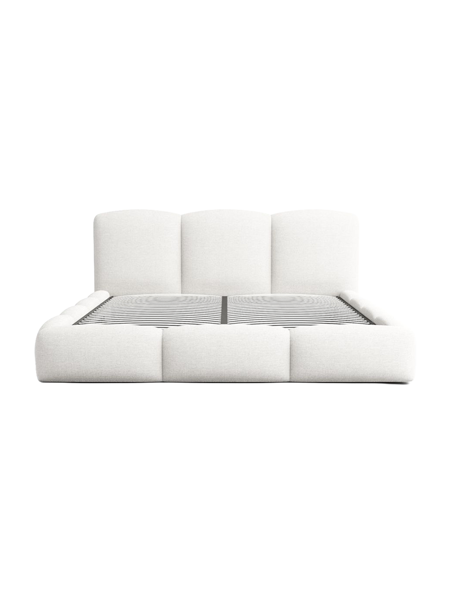 
Design Polsterbett „Elvano“ mit Ablagefach, Webstoff Weiss - 140 x 200 cm
