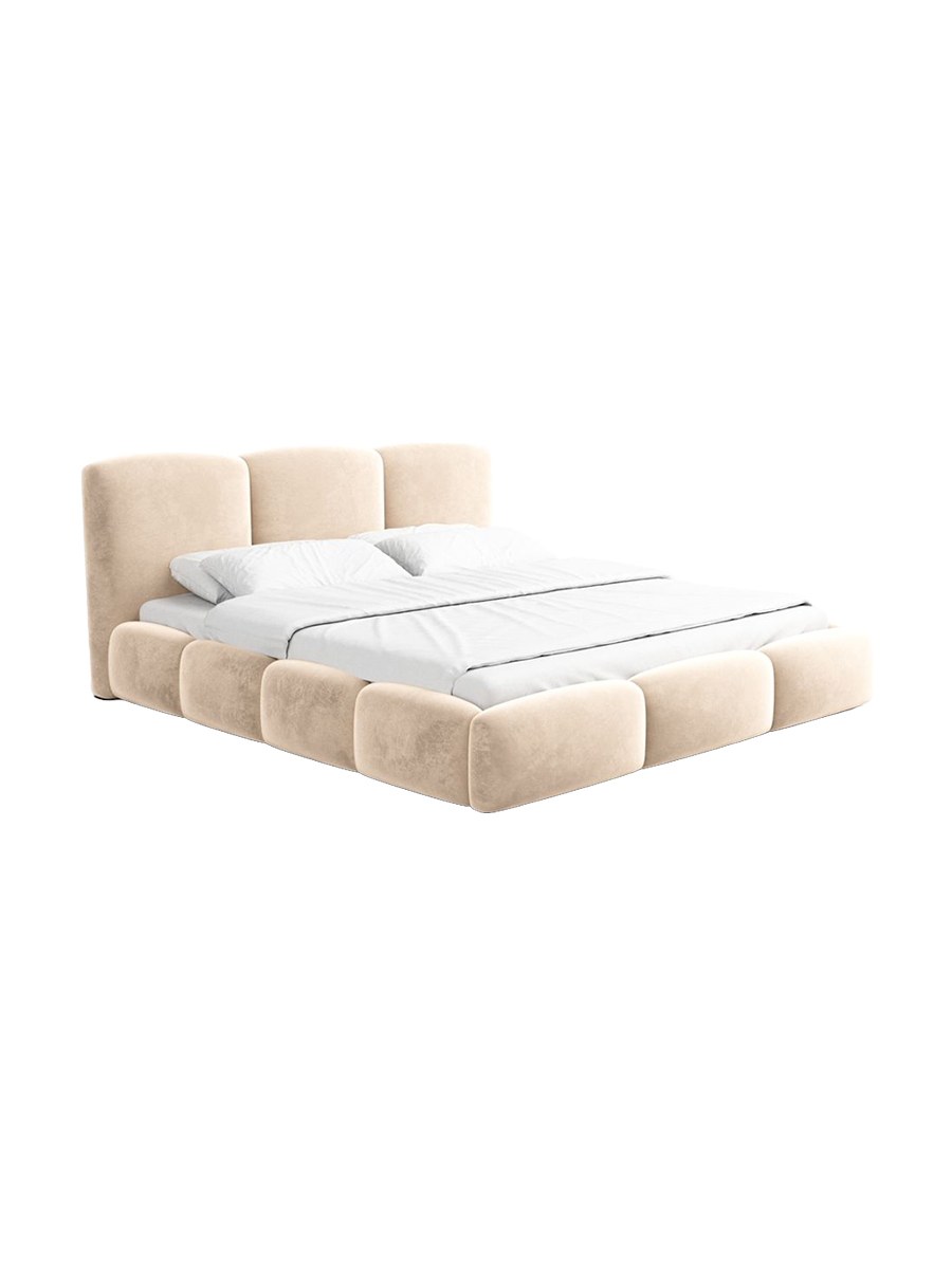 
Design Polsterbett „Elvano“ mit Ablagefach, Samt Beige - 140 x 200 cm