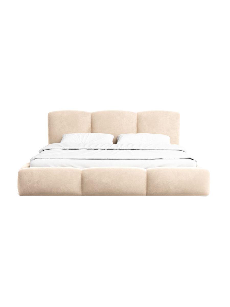 
Design Polsterbett „Elvano“ mit Ablagefach, Samt Beige - 140 x 200 cm