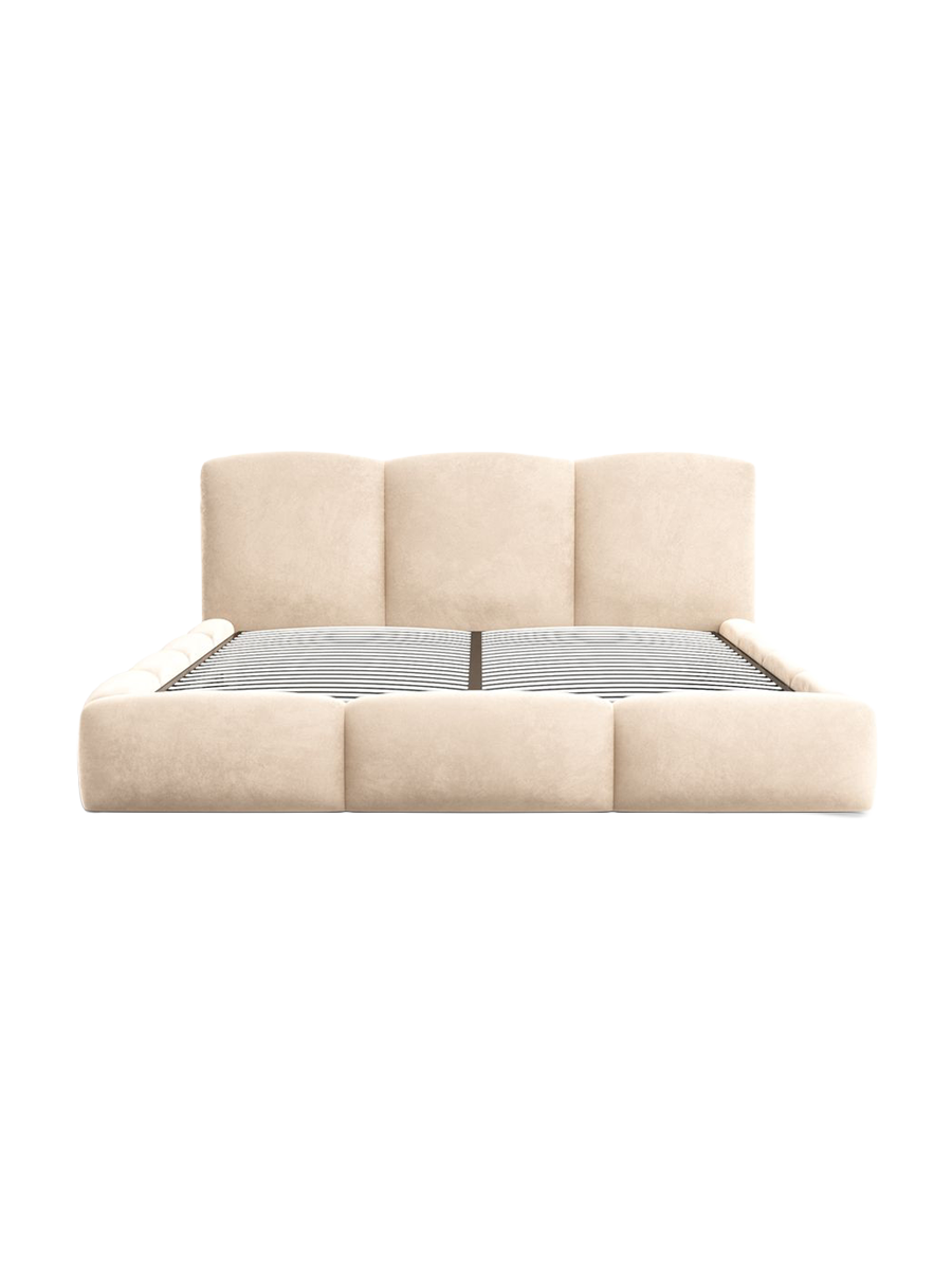 
Design Polsterbett „Elvano“ mit Ablagefach, Samt Beige - 140 x 200 cm