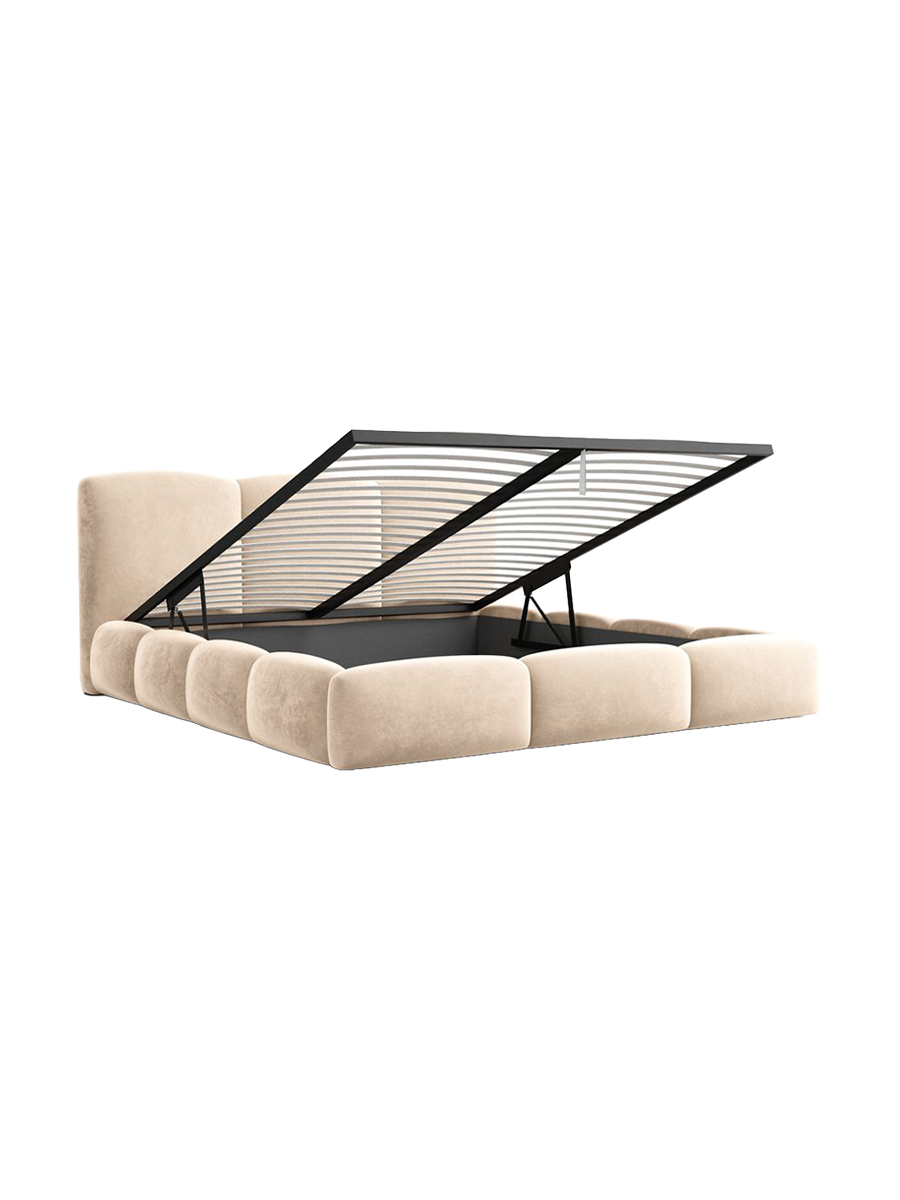 
Design Polsterbett „Elvano“ mit Ablagefach, Samt Beige - 140 x 200 cm