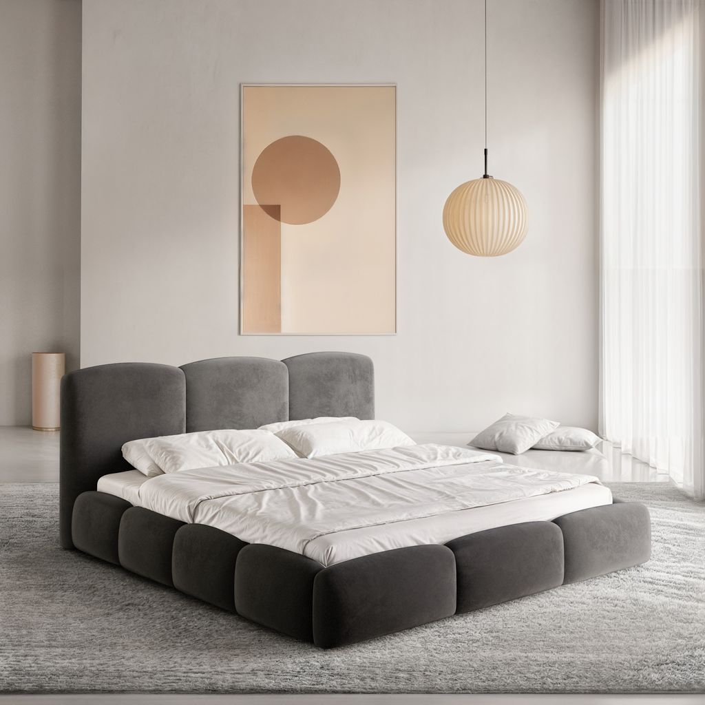
Design Polsterbett „Elvano“ mit Ablagefach, Samt Schwarz - 140 x 200 cm