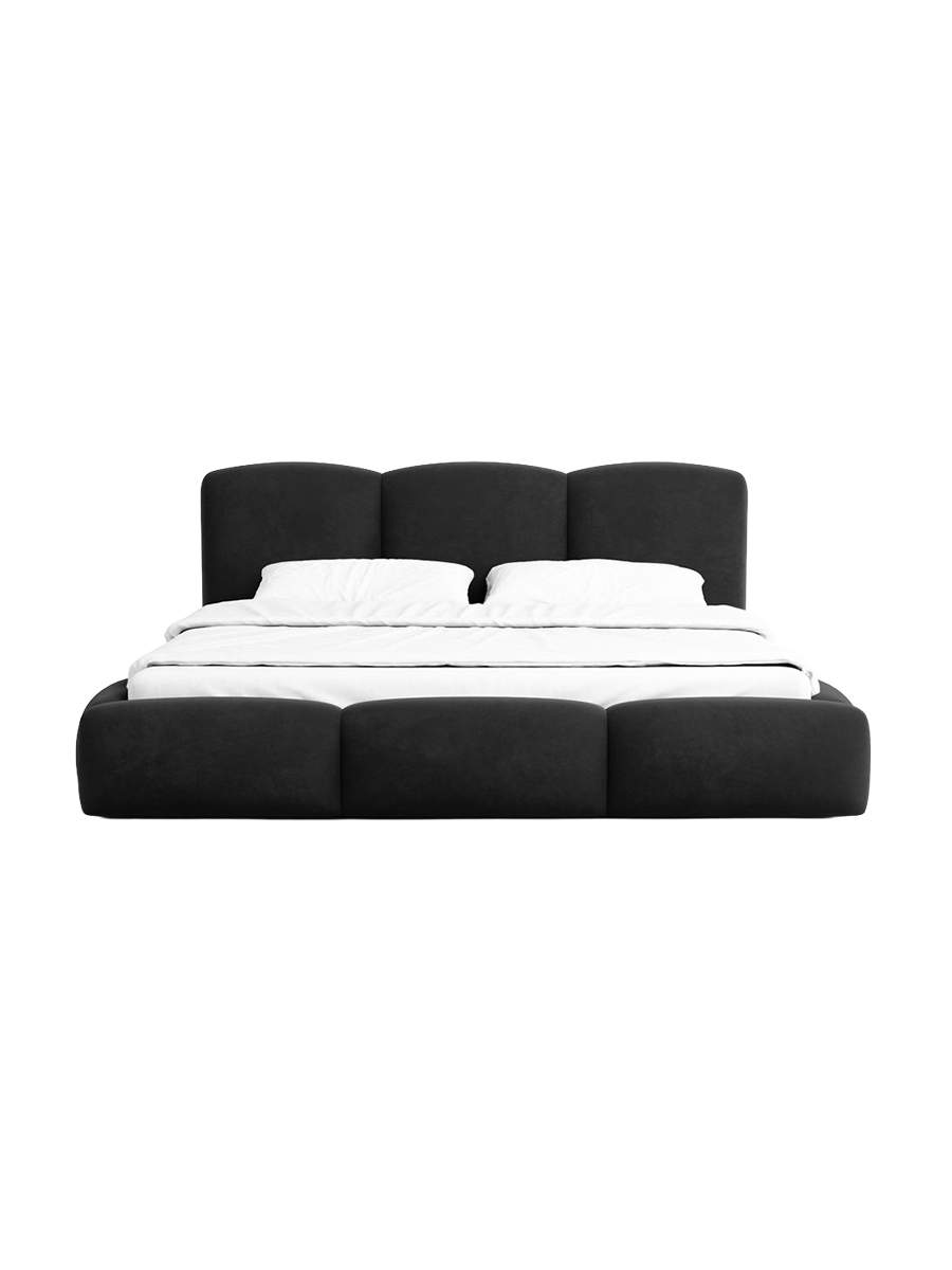 
Design Polsterbett „Elvano“ mit Ablagefach, Samt Schwarz - 140 x 200 cm