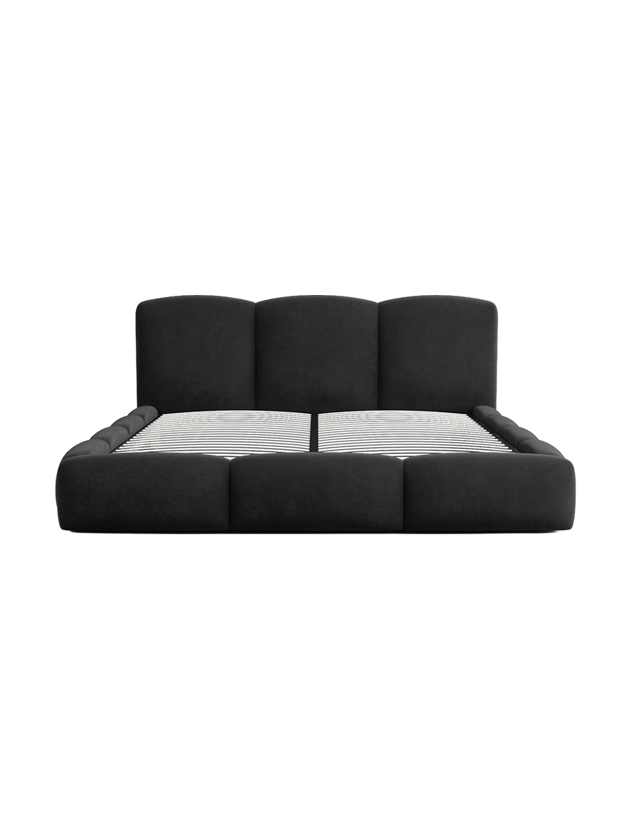 
Design Polsterbett „Elvano“ mit Ablagefach, Samt Schwarz - 140 x 200 cm