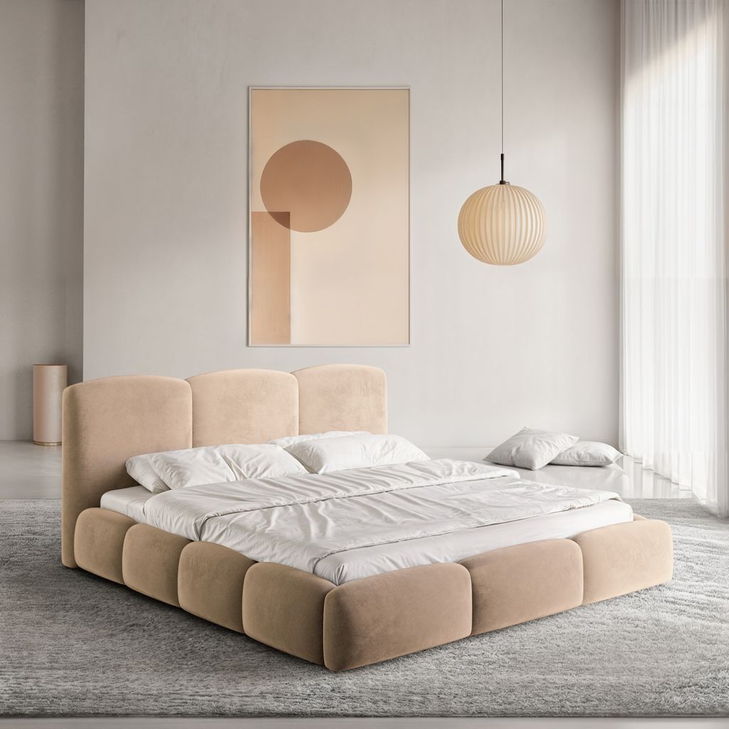 
Design Polsterbett „Elvano“ mit Ablagefach, Samt Braun - 140 x 200 cm