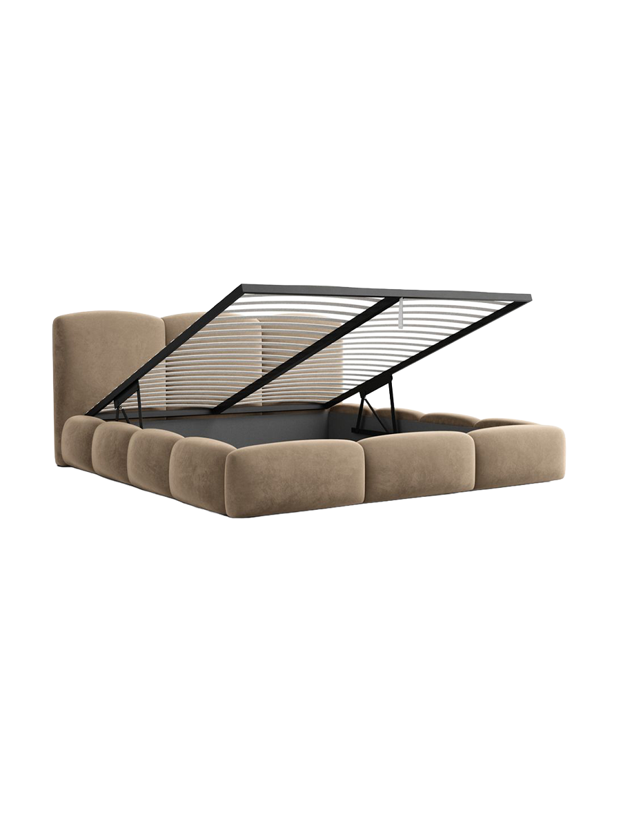 
Design Polsterbett „Elvano“ mit Ablagefach, Samt Braun - 140 x 200 cm
