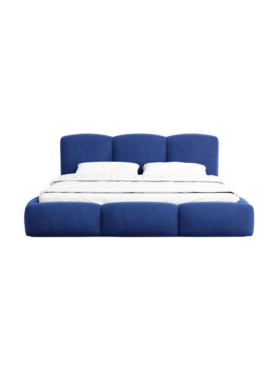 
Design Polsterbett „Elvano“ mit Ablagefach, Samt Blau - 140 x 200 cm