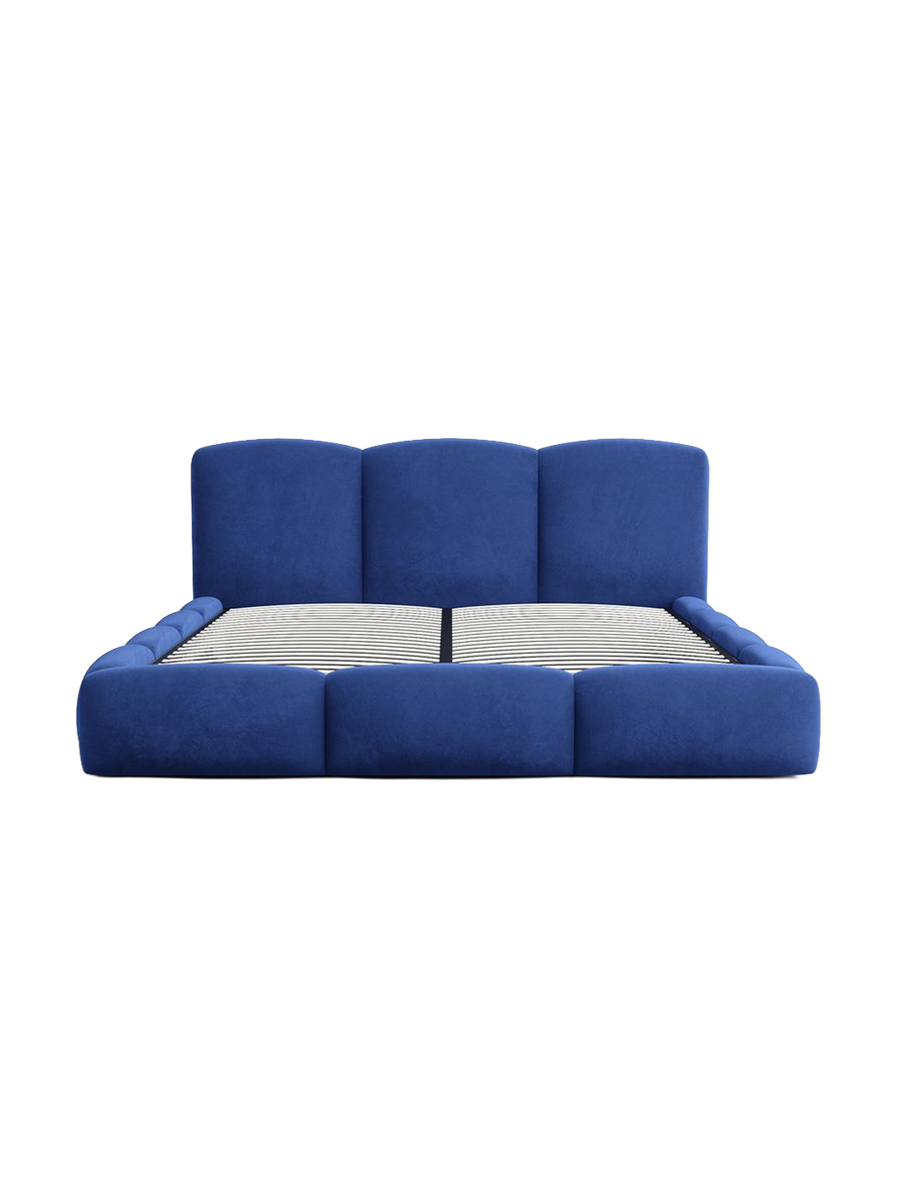 
Design Polsterbett „Elvano“ mit Ablagefach, Samt Blau - 140 x 200 cm