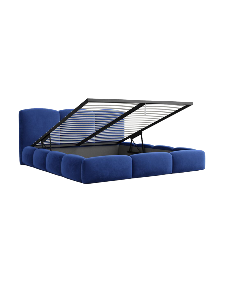 
Design Polsterbett „Elvano“ mit Ablagefach, Samt Blau - 140 x 200 cm