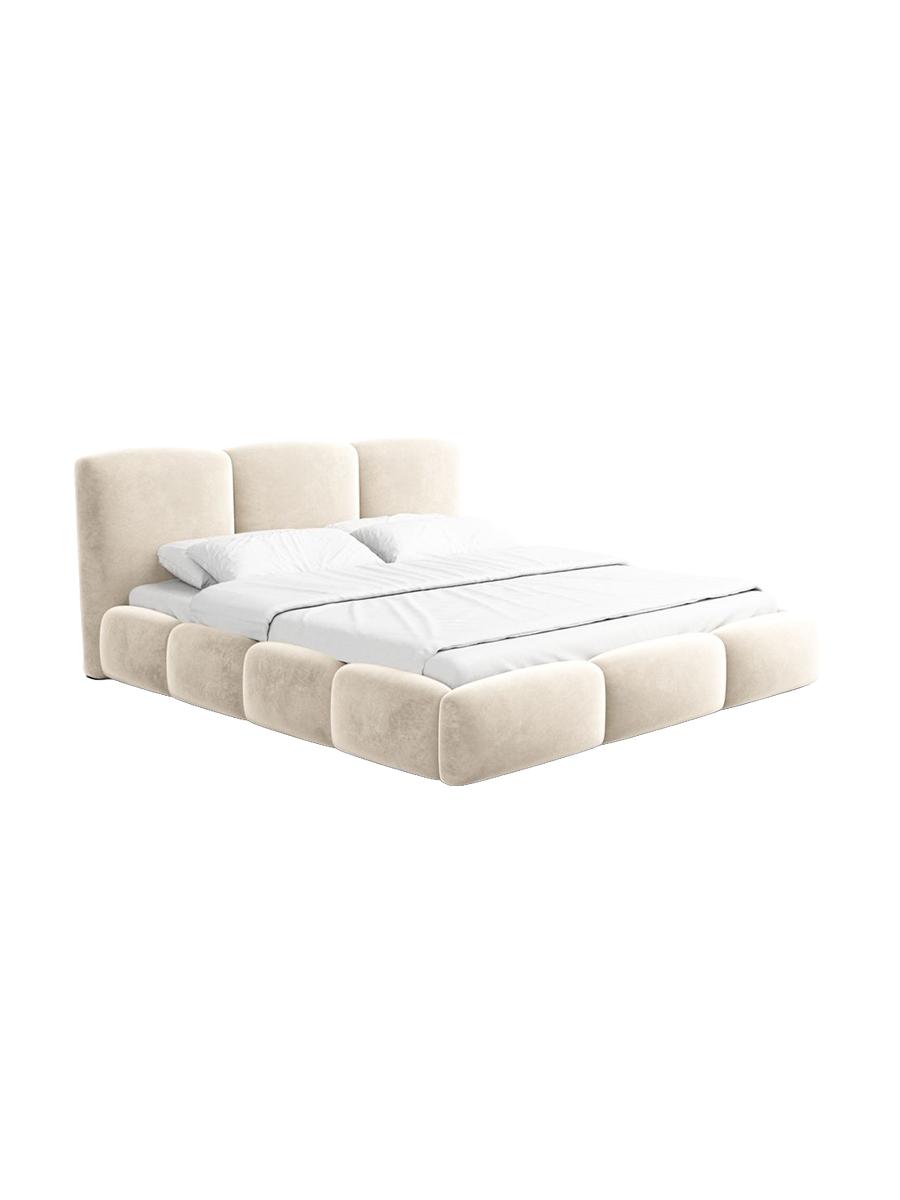
Design Polsterbett „Elvano“ mit Ablagefach, Samt Cream - 140 x 200 cm