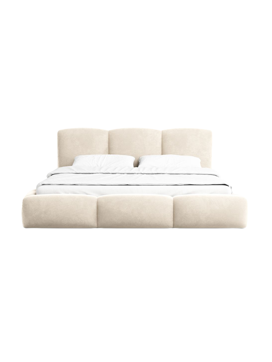 
Design Polsterbett „Elvano“ mit Ablagefach, Samt Cream - 140 x 200 cm