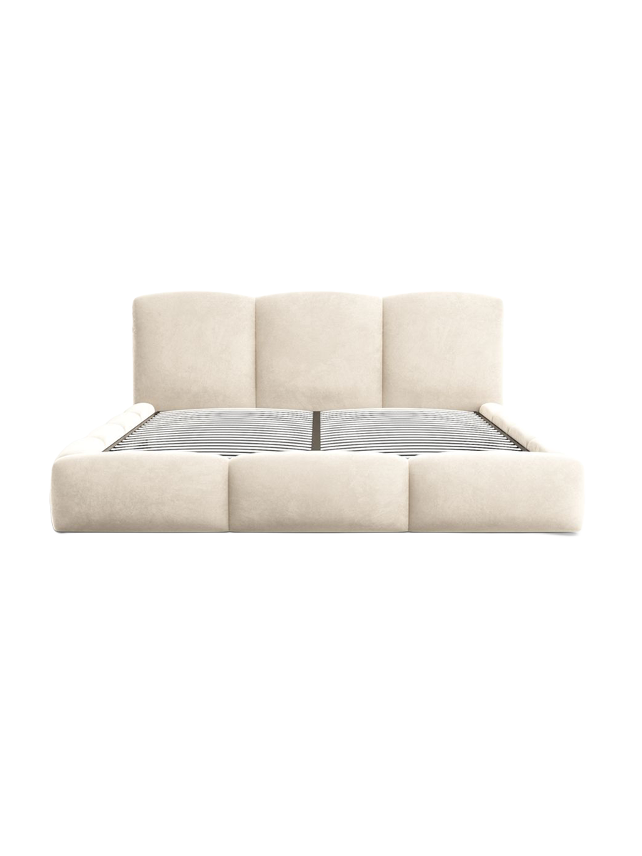 
Design Polsterbett „Elvano“ mit Ablagefach, Samt Cream - 140 x 200 cm