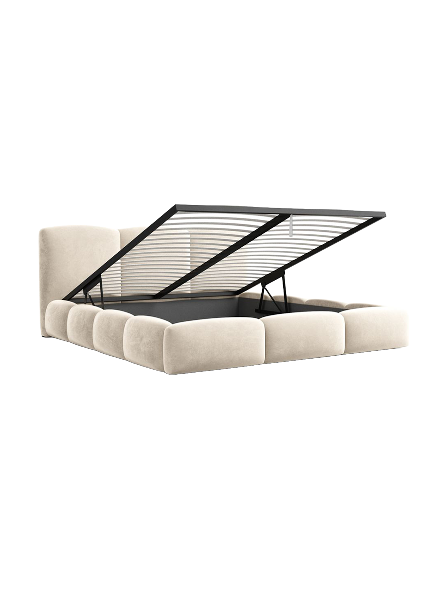
Design Polsterbett „Elvano“ mit Ablagefach, Samt Cream - 140 x 200 cm