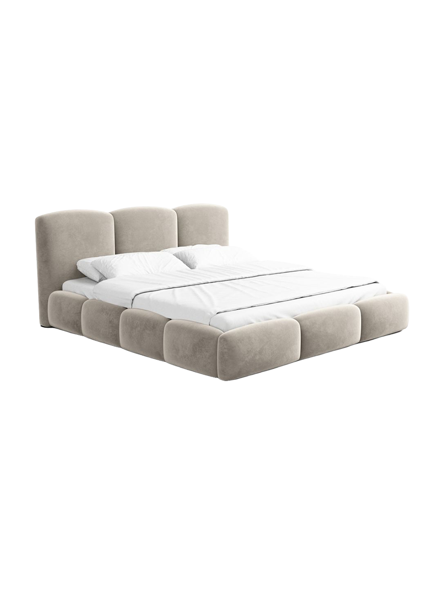 
Design Polsterbett „Elvano“ mit Ablagefach, Samt Beige dunkel - 140 x 200 cm