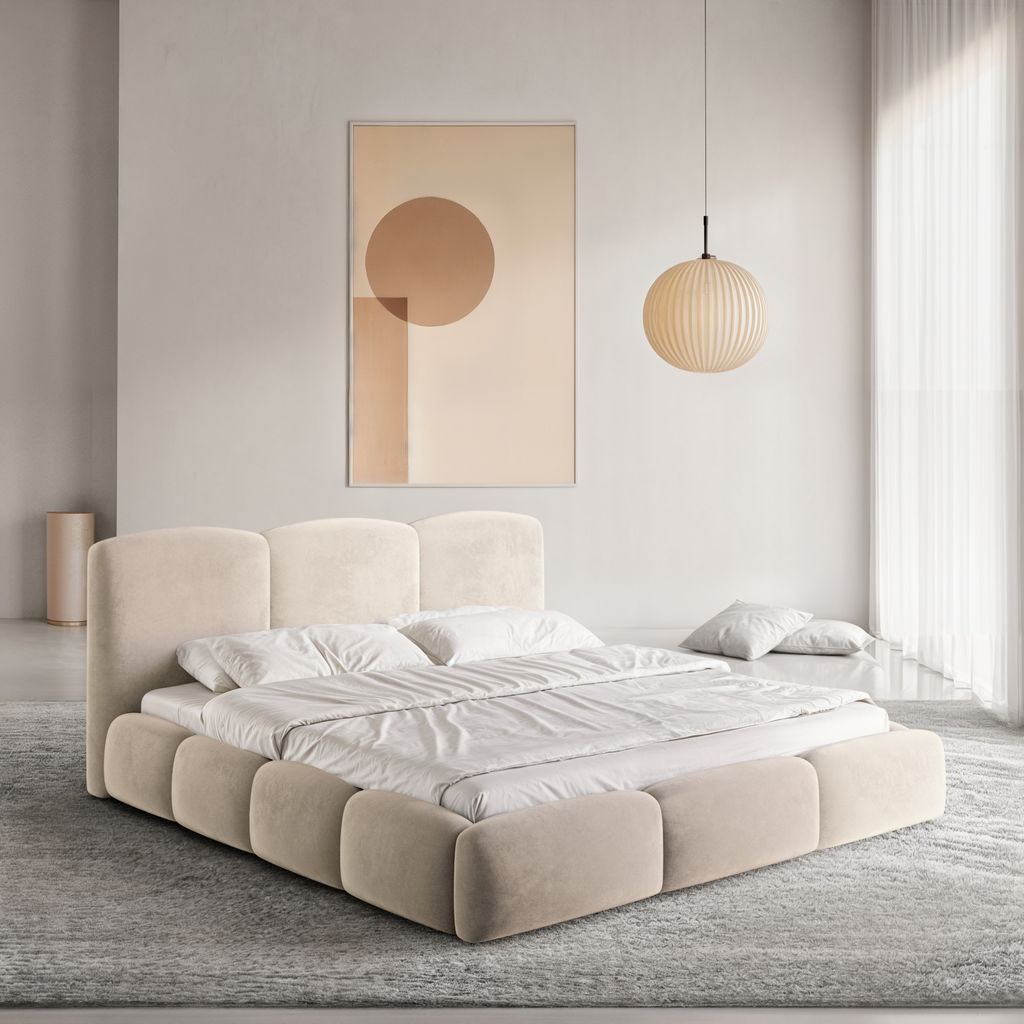 
Design Polsterbett „Elvano“ mit Ablagefach, Samt Beige dunkel - 140 x 200 cm