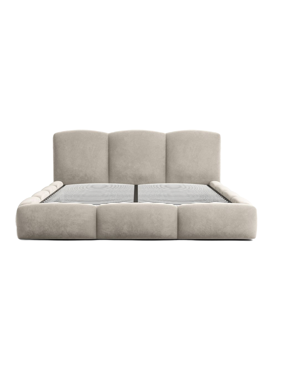 
Design Polsterbett „Elvano“ mit Ablagefach, Samt Beige dunkel - 140 x 200 cm