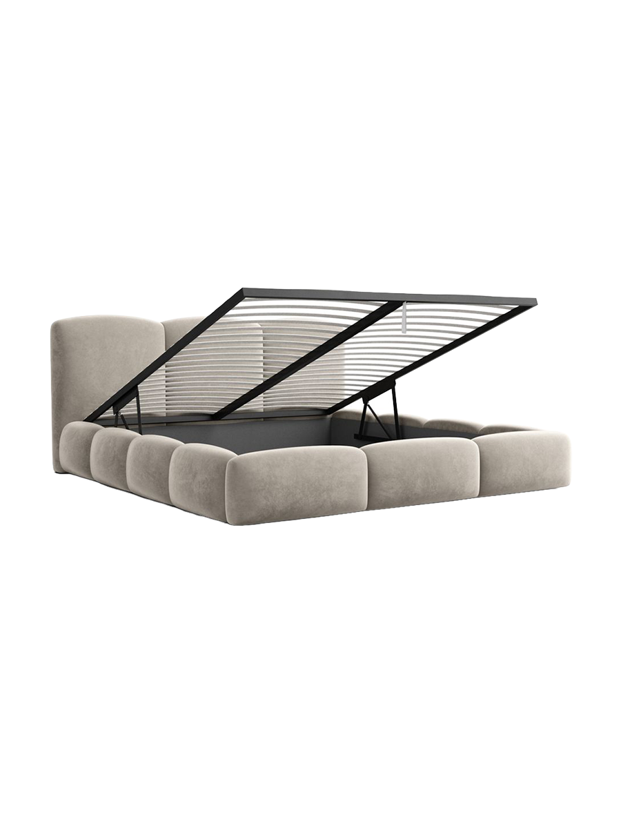 
Design Polsterbett „Elvano“ mit Ablagefach, Samt Beige dunkel - 140 x 200 cm