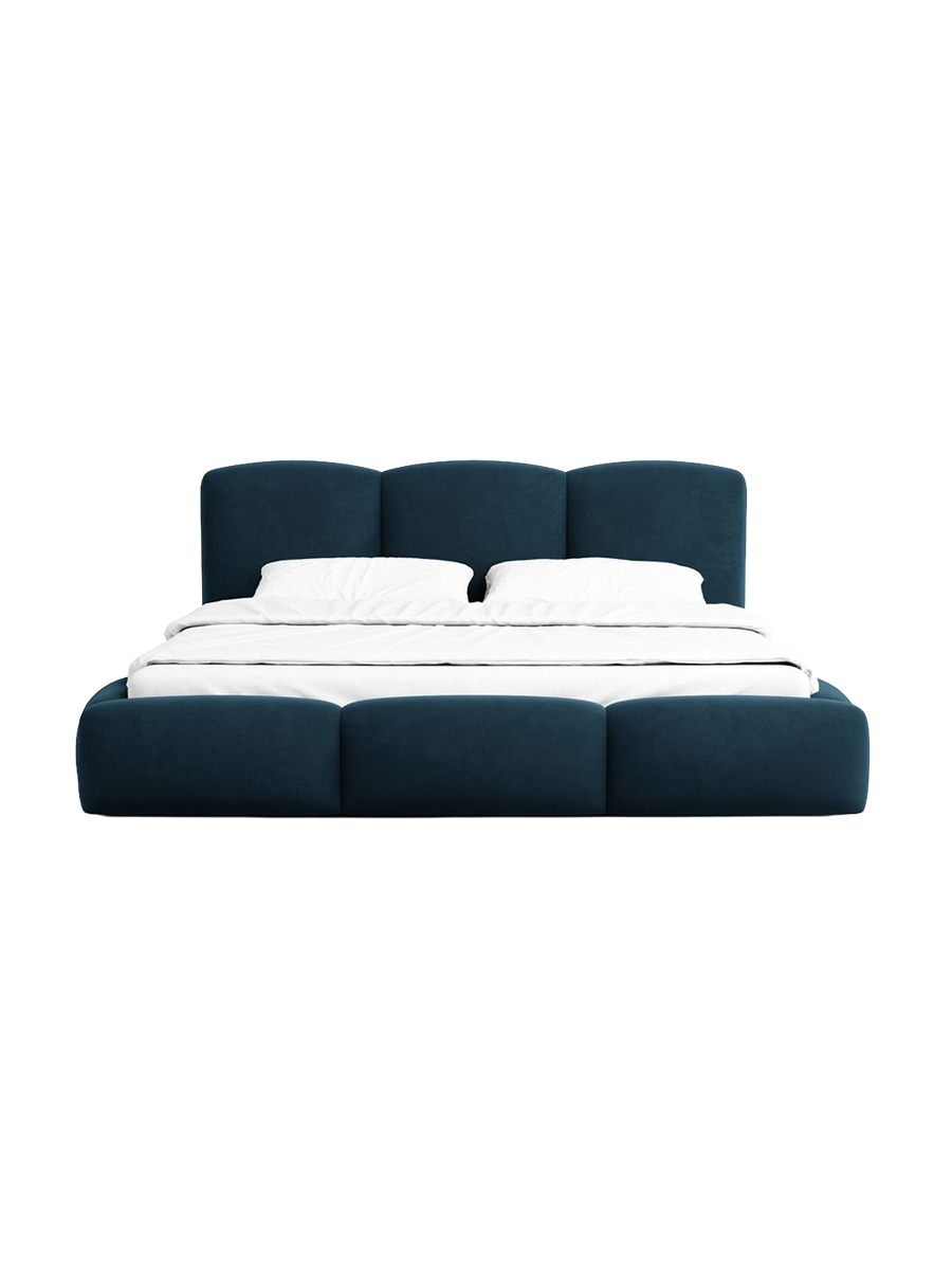 
Design Polsterbett „Elvano“ mit Ablagefach, Samt Dunkelblau - 140 x 200 cm