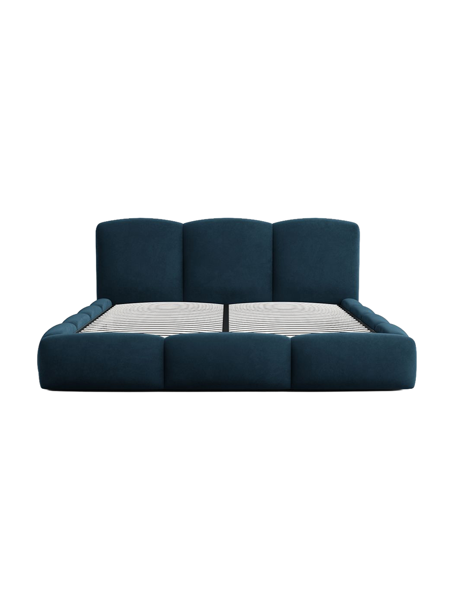 
Design Polsterbett „Elvano“ mit Ablagefach, Samt Dunkelblau - 140 x 200 cm