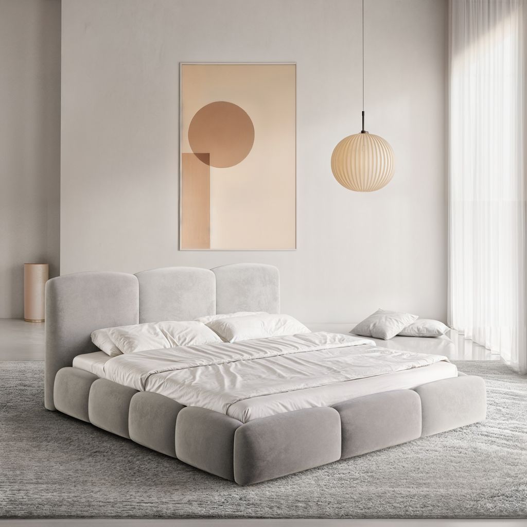 
Design Polsterbett „Elvano“ mit Ablagefach, Samt Grau - 140 x 200 cm