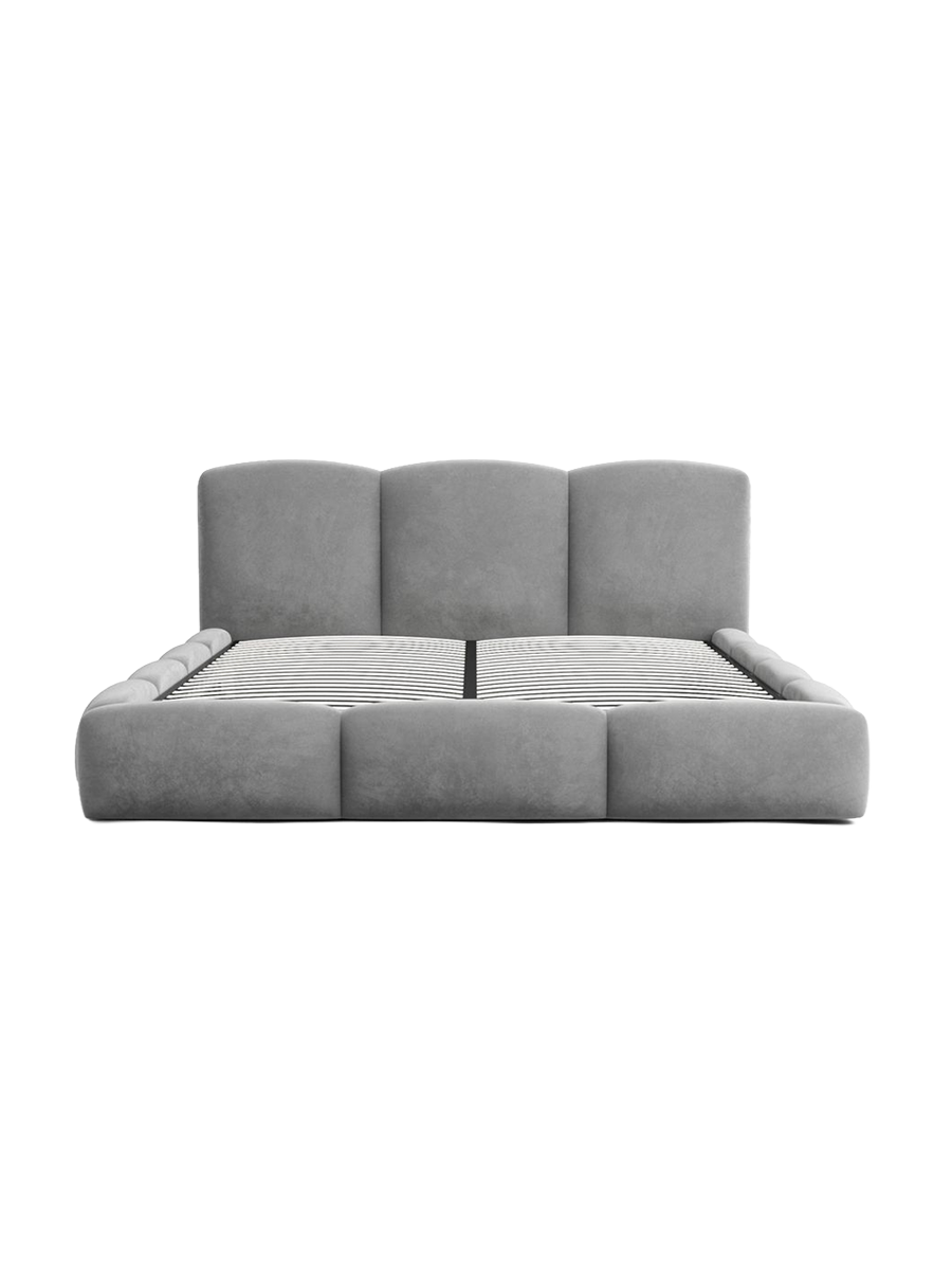 
Design Polsterbett „Elvano“ mit Ablagefach, Samt Grau - 140 x 200 cm