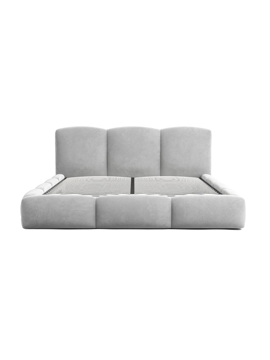
Design Polsterbett „Elvano“ mit Ablagefach, Samt Hellgrau - 140 x 200 cm