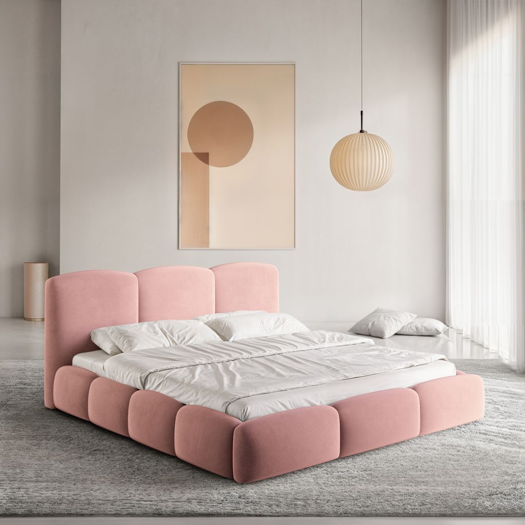 
Design Polsterbett „Elvano“ mit Ablagefach, Samt Lachsrosa - 140 x 200 cm