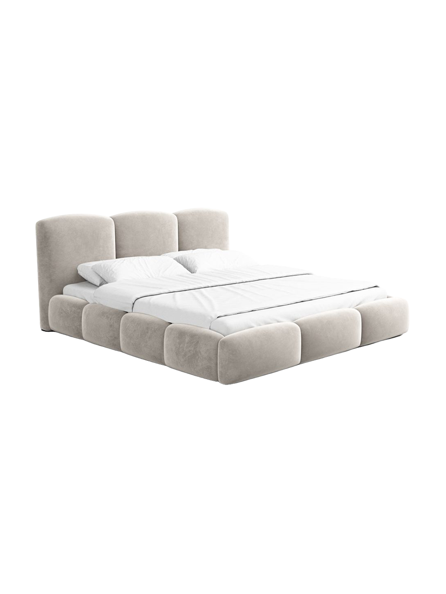 
Design Polsterbett „Elvano“ mit Ablagefach, Samt Sand - 140 x 200 cm
