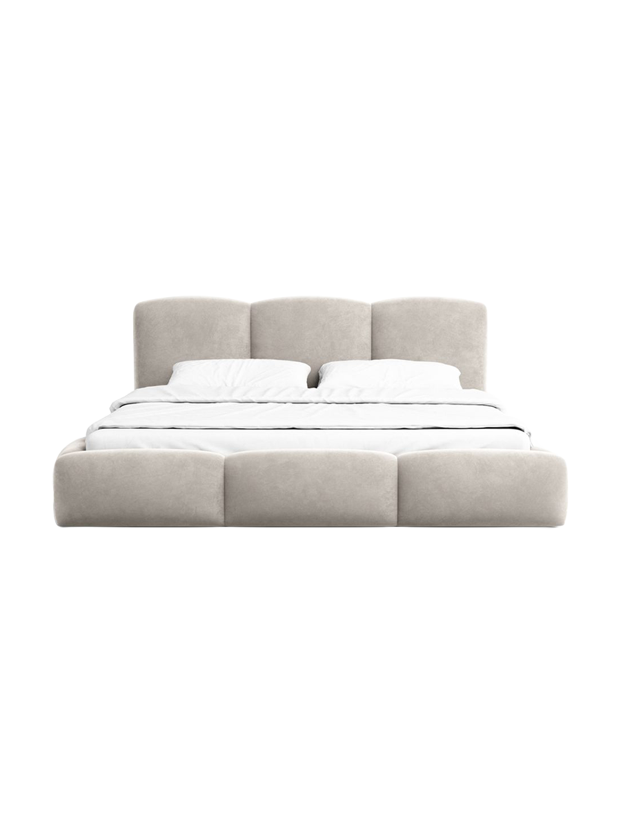 
Design Polsterbett „Elvano“ mit Ablagefach, Samt Sand - 140 x 200 cm