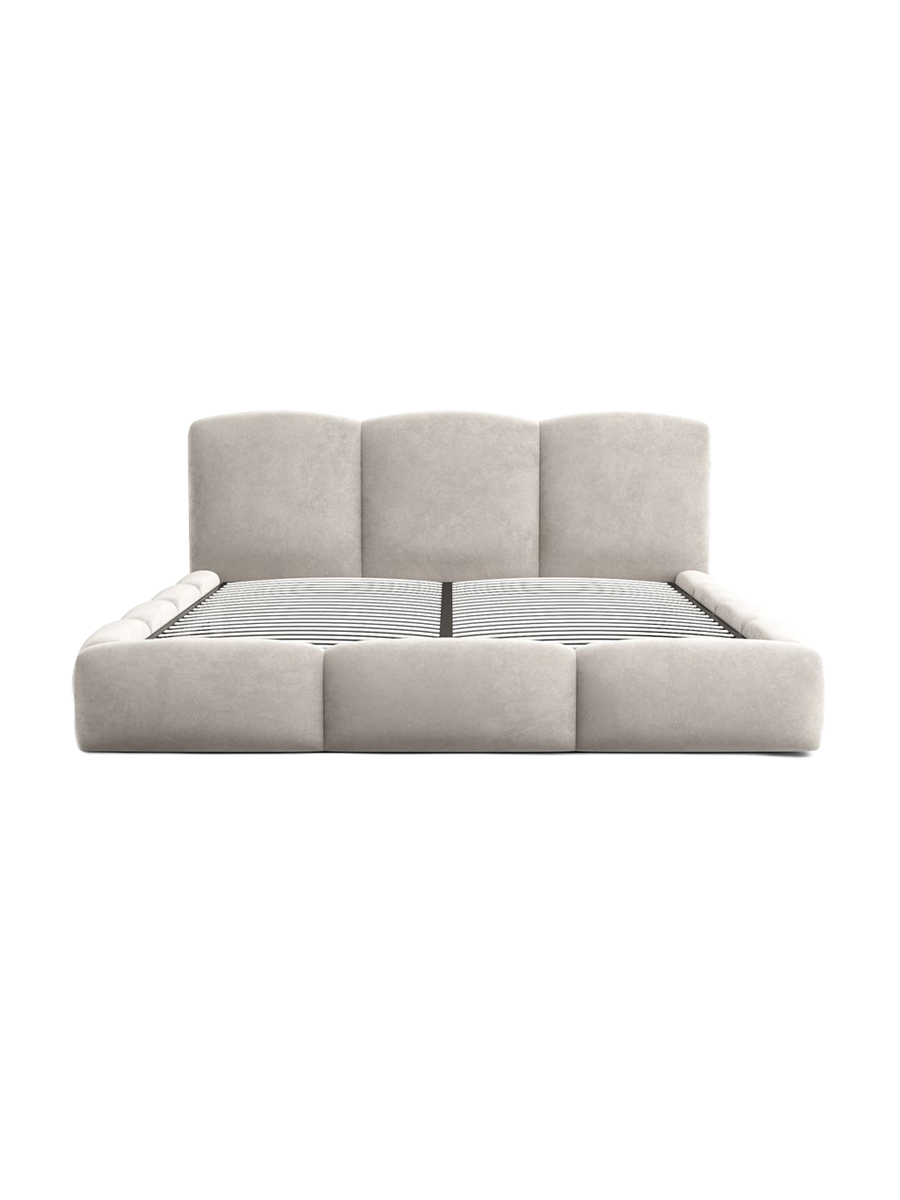 
Design Polsterbett „Elvano“ mit Ablagefach, Samt Sand - 140 x 200 cm