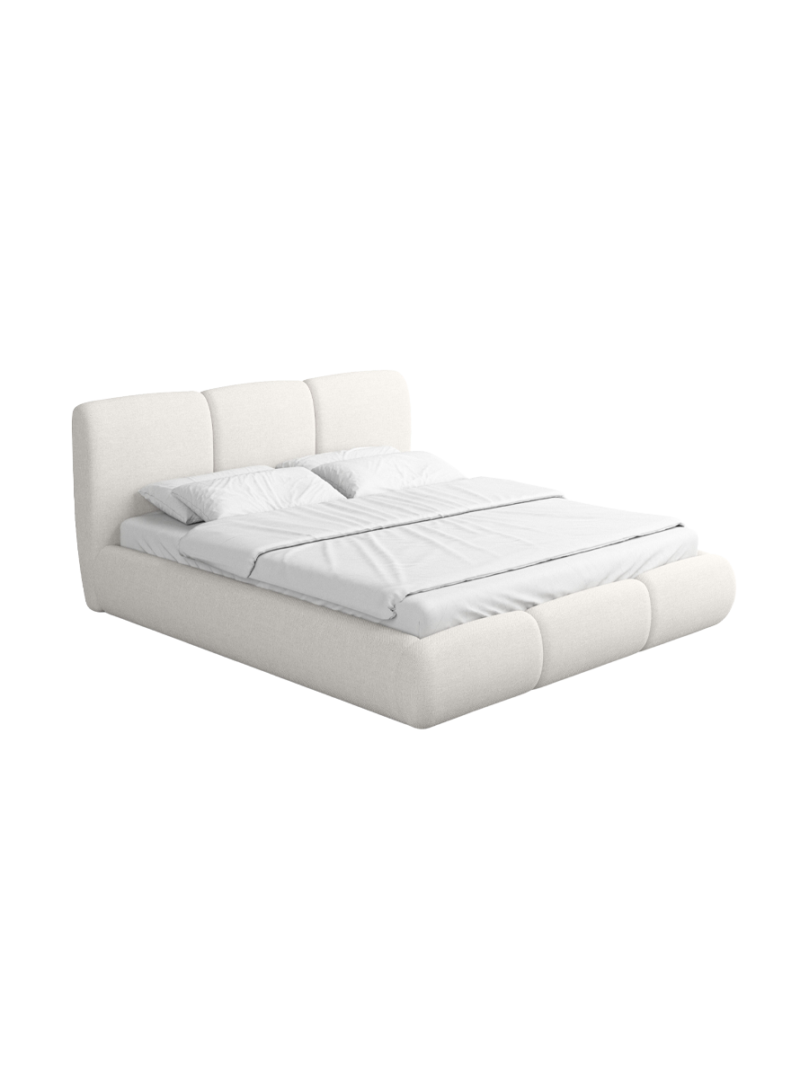 
Design Polsterbett „Elvara“ mit Ablagefach, Bouclé Weiss - 140 x 200 cm