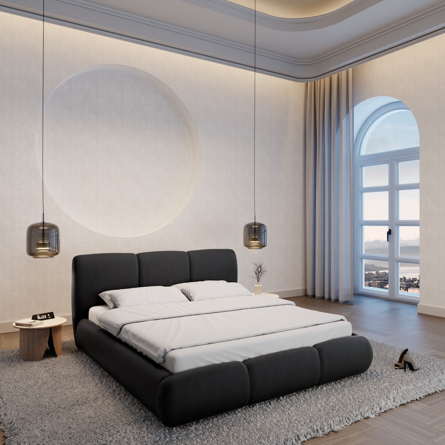 
Lit rembourré design « Elvara » avec compartiment de rangement, simili cuir noir - 140 x 200 cm