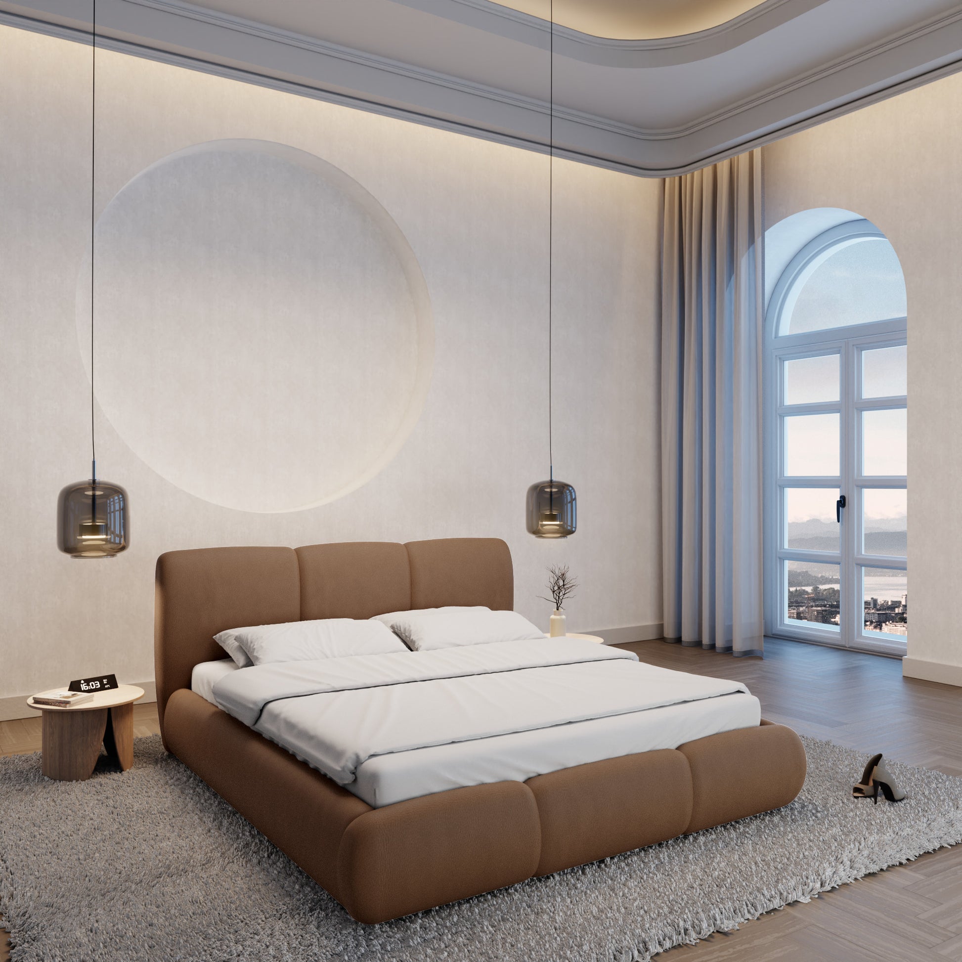 
Design Polsterbett „Elvara“ mit Ablagefach, Kunstleder Choco Brown - 140 x 200 cm