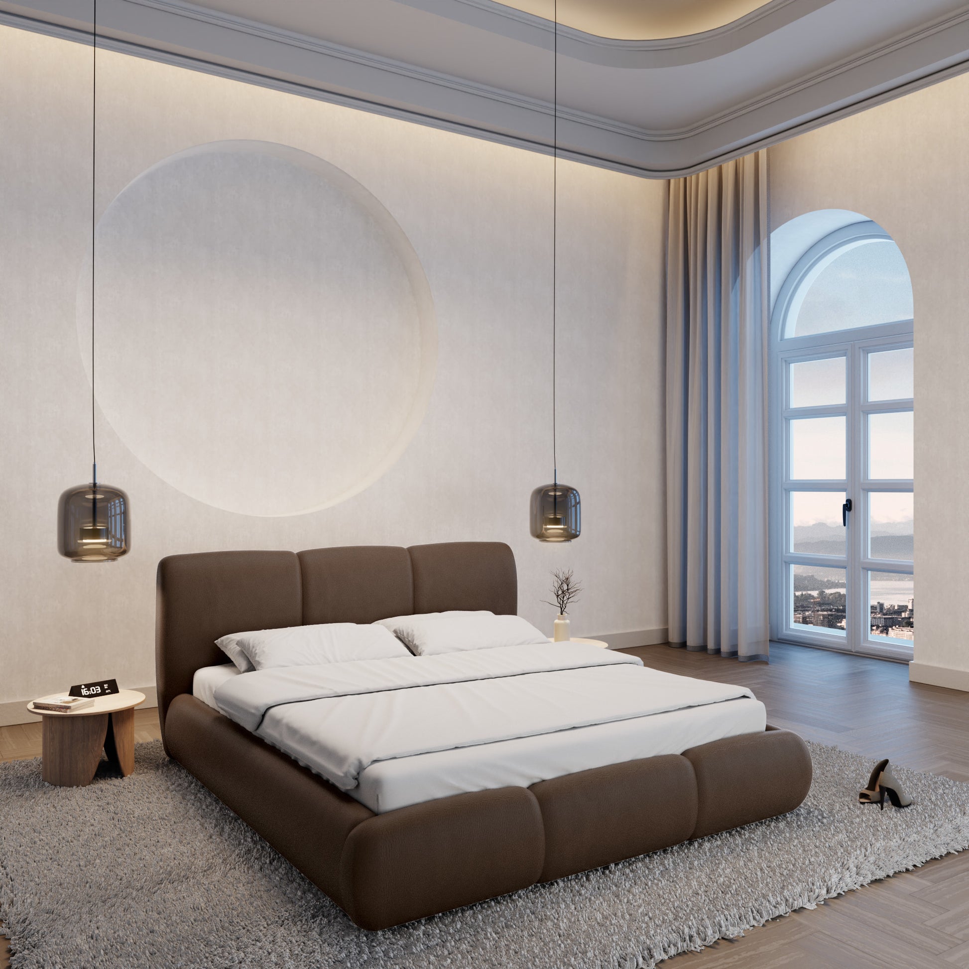 
Design Polsterbett „Elvara“ mit Ablagefach, Kunstleder Dunkelbraun - 140 x 200 cm